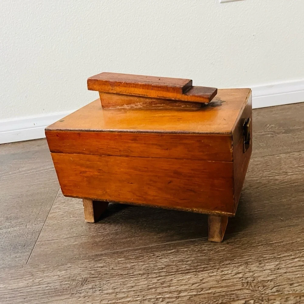 Vintage Wooden Shoes Box with Brass Latch